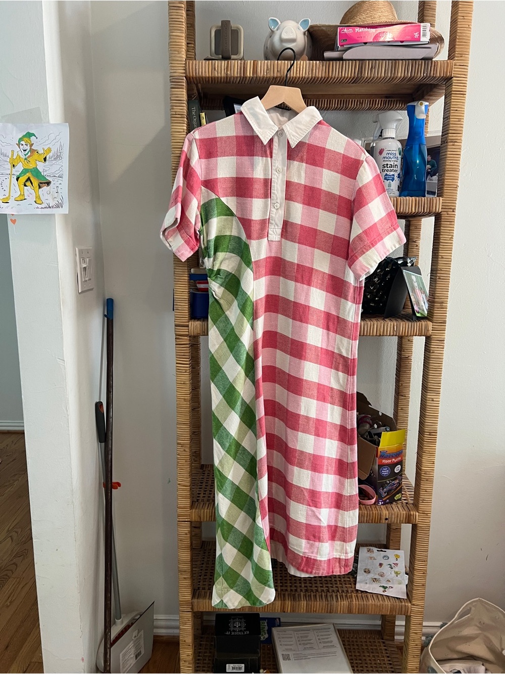 Rosie Assoulin Pink & Green Check Kids Polo Nightgown - Picture 2 of 13